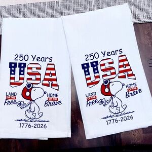 Kitchen Towels USA 250 Years Snoopy Ink on 100% Cotton 28x28 Set of 2